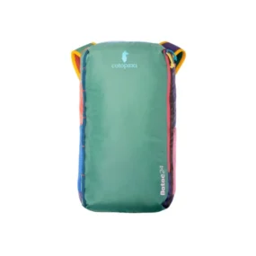 Zaino leggero Cotopaxi Batac 24L Del Día multicolore vista frontale piatta.
