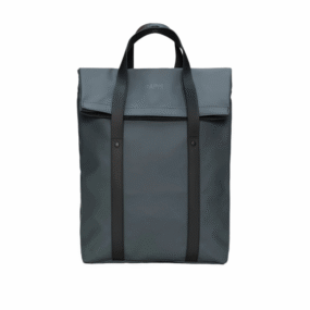 Rains 2 Way Tote Backpack 15L grigio borsa zaino impermeabile in tessuto PU con maniglie.