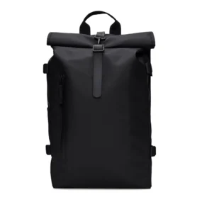 Zaino Rains Rolltop Rucksack Large W3 Nero 23L dal design minimalista impermeabile.