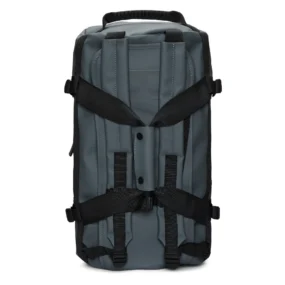 Vista posteriore con spallacci per l'uso a zaino, maniglia e cinghie di compressione laterali.