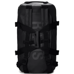 Borsone Rains Texel Duffel Bag W3 nero 56 litri con spallacci a zaino regolabili.