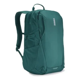 Zaino Thule EnRoute Backpack 23L verde in nylon con apertura a L e tasche laterali.