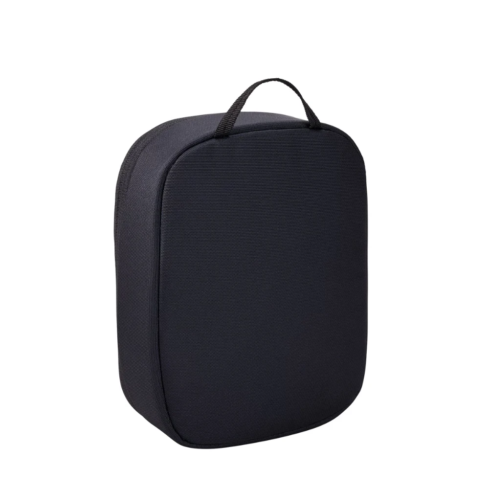 Vista posteriore essenziale in tessuto nero resistente con impugnatura in nylon.