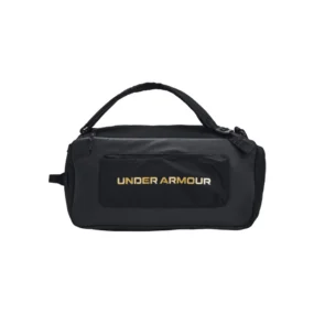 Vista dall'alto dello scomparto principale e del pannello laterale con scritta logo dorata.