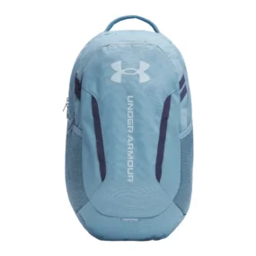 Zaino sportivo Under Armour Hustle 60 Backpack blu da 29 litri con ampio logo centrale riflettente.
