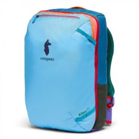 Zaino da viaggio Cotopaxi Allpa 35L Del Día in nylon azzurro e dettagli multicolore