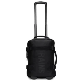 Trolley Rains Texel Cabin Bag Mini nero con manico telescopico esteso.