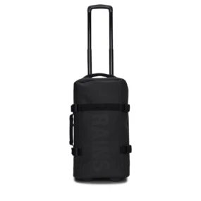Trolley Rains Texel Cabin Bag nero con manico telescopico a doppia asta esteso.