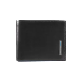 Piquadro Blue Square portafogli in pelle nera con placchetta logo e profilo azzurro.
