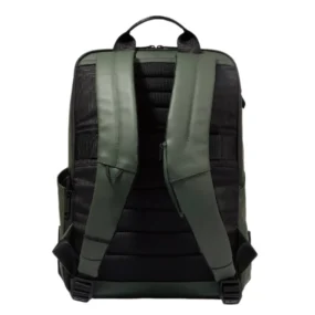 Schienale ergonomico imbottito in mesh traspirante con spallacci regolabili e fascia passante per trolley.