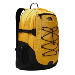 Zaino The North Face Borealis Classic giallo con sistema di elastici frontale e tasche laterali in rete.