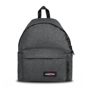Zaino Eastpak Padded Pak'r Black Denim grigio scuro con tasca anteriore.