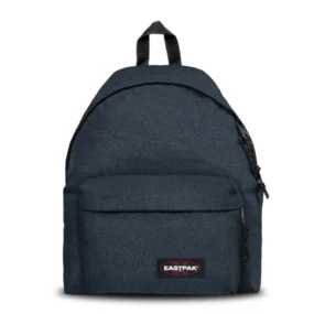 Zaino Eastpak Padded Pak'r Triple Denim blu scuro melange con tasca anteriore.