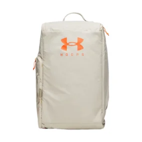 Zaino borsone Under Armour Contain Duo MD kaki da 50 litri con logo arancione HOOPS.