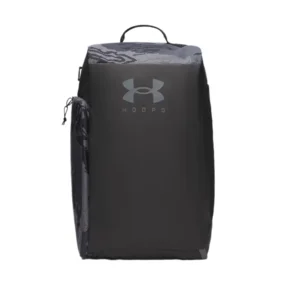 Zaino borsone Under Armour Contain Duo SM nero camouflage 40 litri con logo HOOPS.