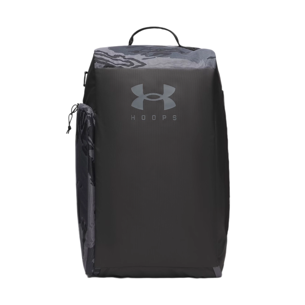 Zaino borsone Under Armour Contain Duo SM nero camouflage 40 litri con logo HOOPS.