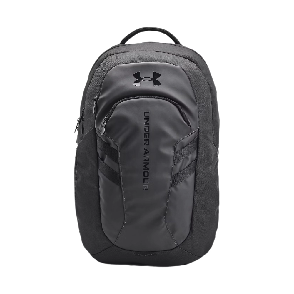 Zaino Under Armour Hustle Pro 6.0 nero con logo frontale e tasche con zip.
