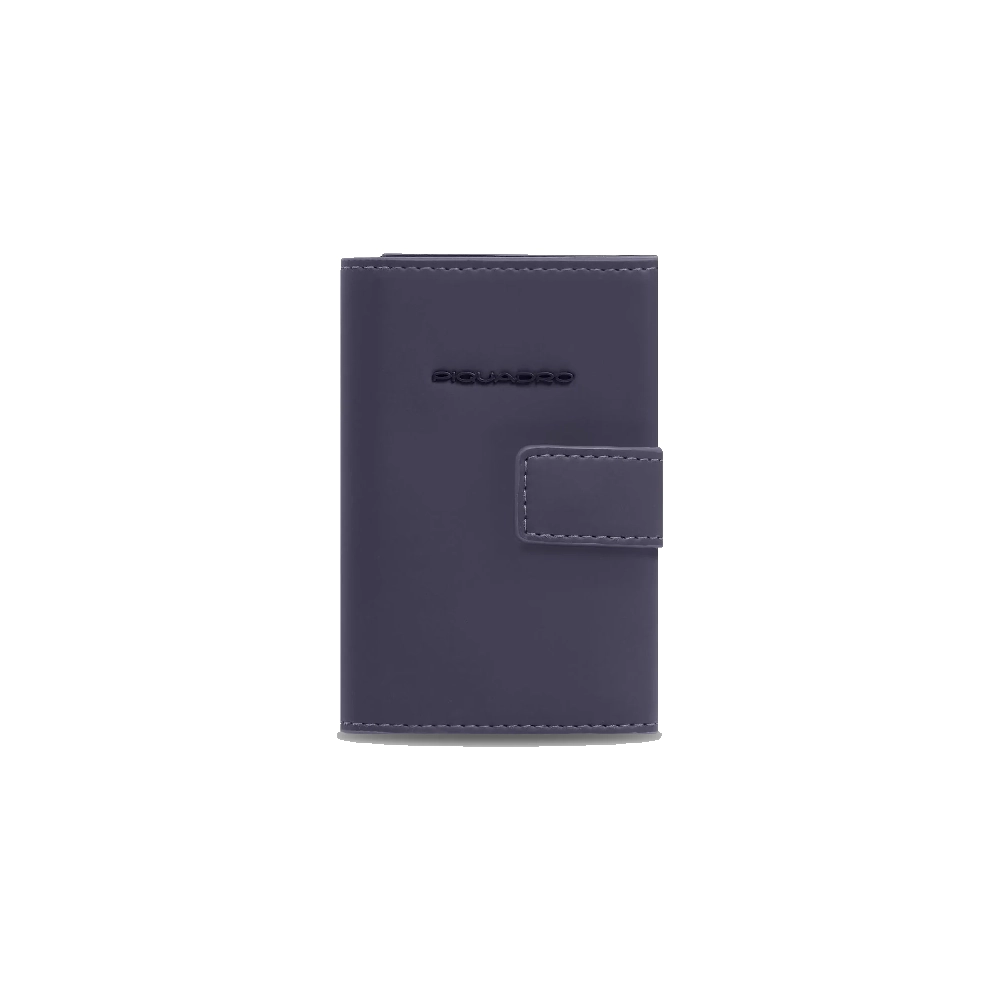 Piquadro Blue Square blu portacarte in pelle con chiusura a bottone.