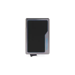 Piquadro MagSafe blu portacarte automatico in metallo con inserto in pelle.