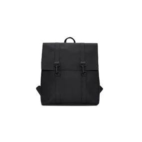 Zaino Rains MSN Bag Mini nero impermeabile con patta e doppia chiusura a moschettone.