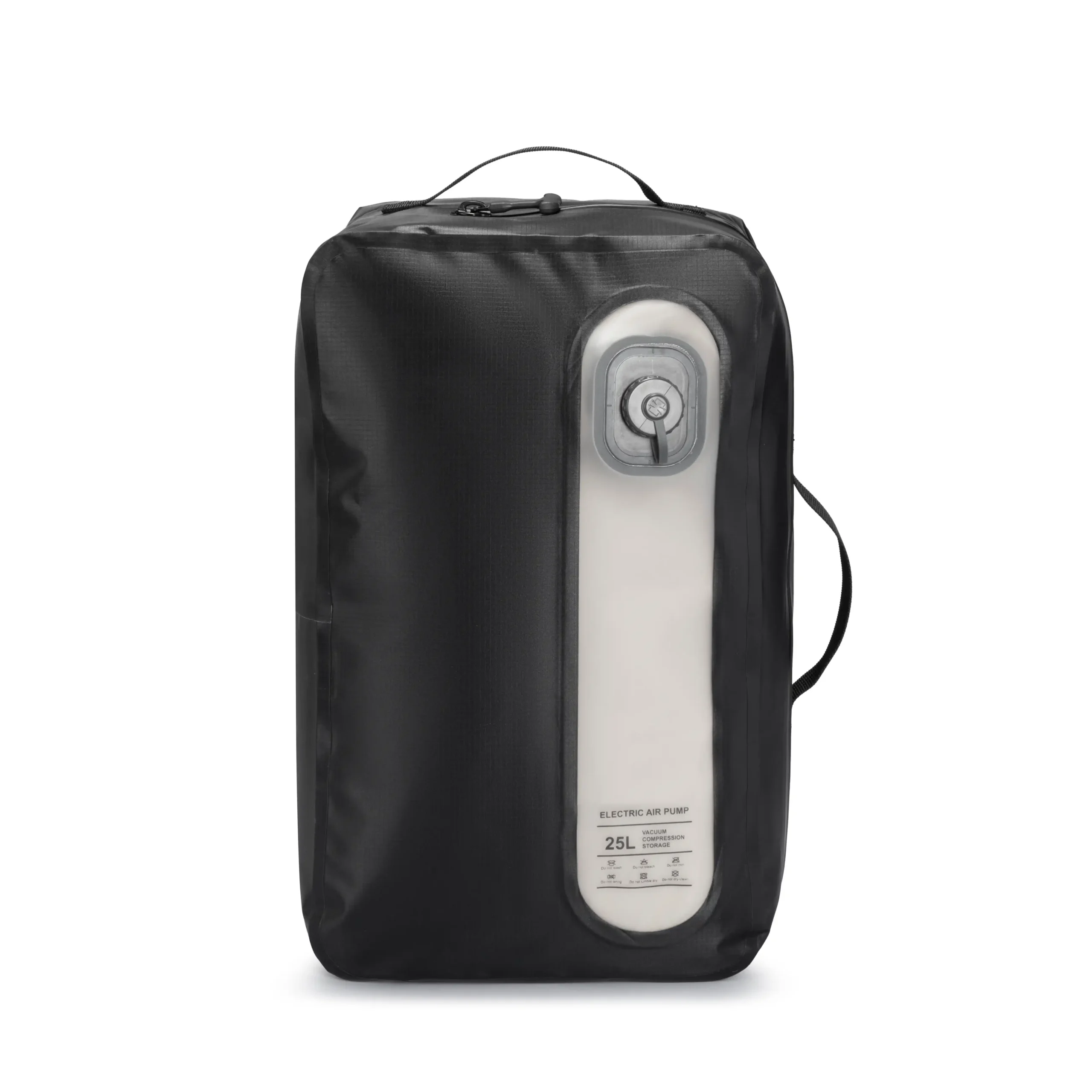 Sacca di compressione sottovuoto Aero Cube 25L nera con finestra trasparente e valvola frontale.
