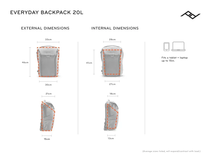 Dimensioni Peak Design Everyday Backpack 20L