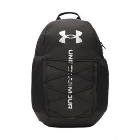 Under Armour Hustle Sport 26L nero zaino sportivo con cordino elastico frontale.